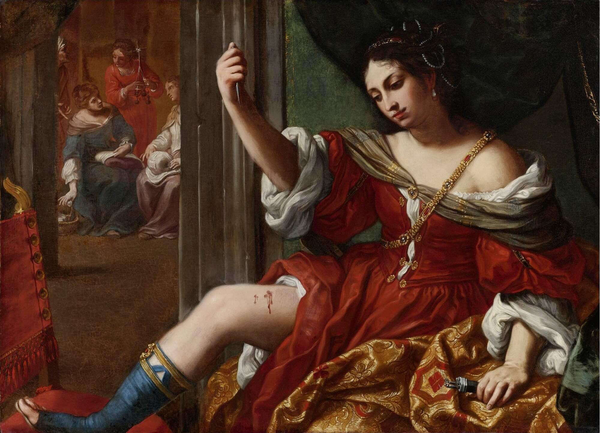 Zum Women's History Month: Ein Gemälde von Elisabetta Sirani "Portia verletzte sich am Oberschenkel"